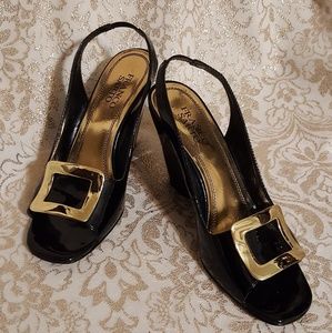 Franco Sarto sling-back peep-toe wedges